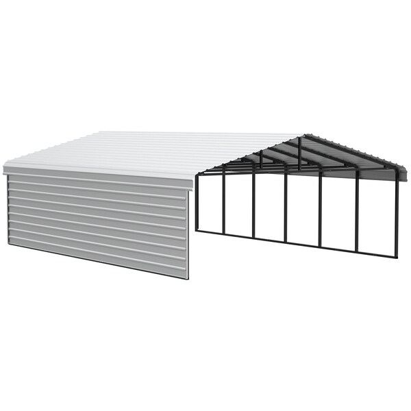 Arrow Storage Products Galvanized Steel Carport, W/ 1-Sided Enclosure, Compact Car Metal Carport Kit, 20'x29'x9, Eggshell CPH202909ECL1 - main